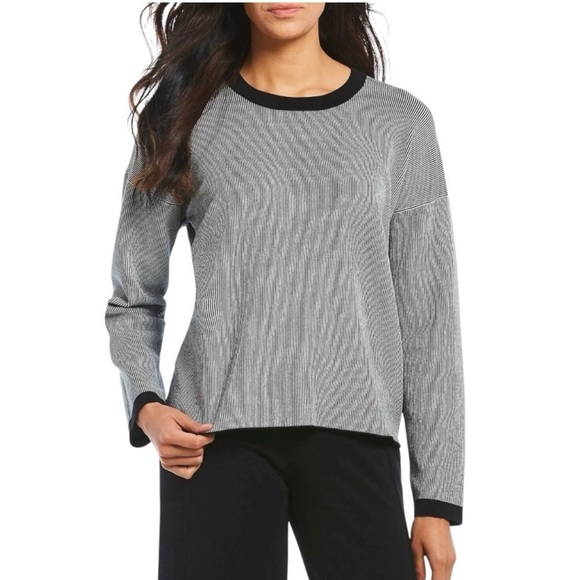 Eileen Fisher Sweaters - Eileen Fisher Black & White Mens Ringer Crew Neck Oversized Sweater Women Medium
